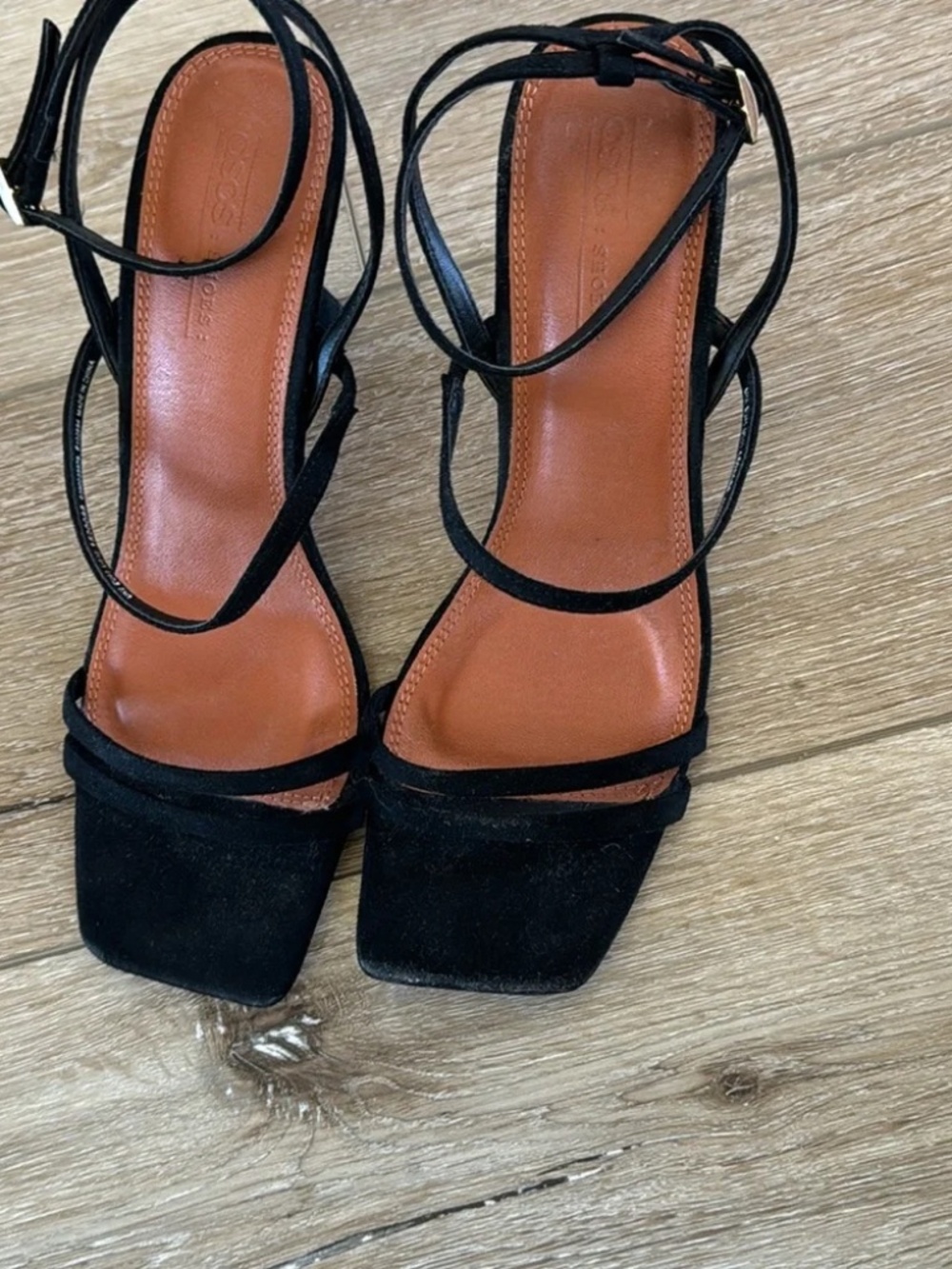 New Asos Black Suede-feel black Strappy Sandals Size 10